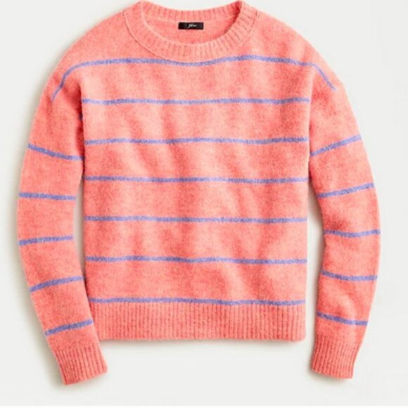 JCrew Alpaca Crewneck Sweater Stripe Heather Rose - Picture 2 of 6